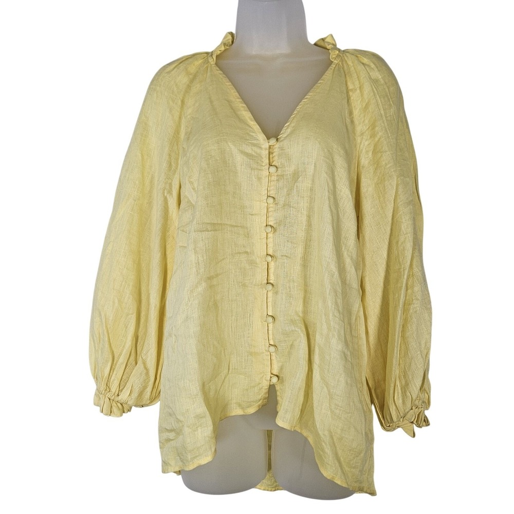 Maeve Anthropologie Top NWOT Women XS Yellow Linen Ruffle Coastal Cottage Ballon